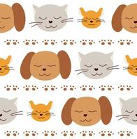 The seamless pattern of pets is dog, cat and hamster. Children's pattern in the style of a doodle. Vector illustration