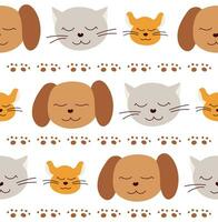 The seamless pattern of pets is dog, cat and hamster. Children's pattern in the style of a doodle. Vector illustration