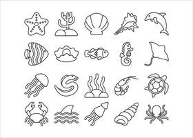 mar animal outilne icono, Oceano vector gráfico colección