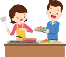 cute people cooking in the kitchen concept png