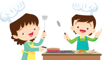 cute people cooking in the kitchen concept png