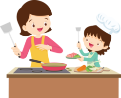 cute people cooking in the kitchen concept png