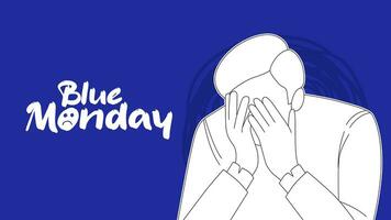 Blue Monday With Calligraphy Title and Sad Depressed Man Covering His Face Illustration vector