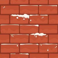 Christmas Brick Wall Covered in Snow, Seamless Vector Background