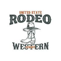 rodeo vaquero occidental t camisa diseño. Arizona rodeo vaquero caos Clásico mano dibujado ilustración t camisa diseño. Clásico sombrero y bota ilustración, vestir, t camisa diseño, occidental, Estados Unidos t camisa diseño vector