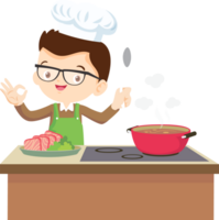 cucinando bambini ragazzo poco bambini fabbricazione delizioso cibo professionale capocuoco png