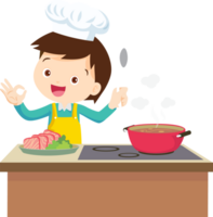 Cooking children boy Little kids making delicious food professional chef png