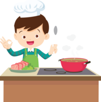 Cooking children boy Little kids making delicious food professional chef png