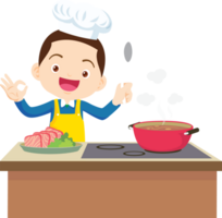 Cooking children boy Little kids making delicious food professional chef png