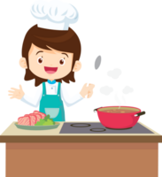 Cocinando niños niña pequeño niño haciendo delicioso comida profesional cocinero png