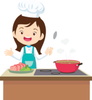 Cooking children girl Little kid making delicious food professional chef png