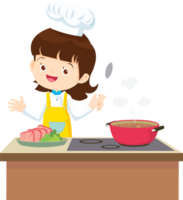 Cooking children girl Little kid making delicious food professional chef png