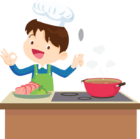 Cooking children boy Little kids making delicious food professional chef png