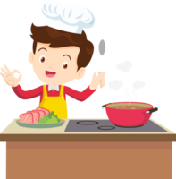 Cooking children boy Little kids making delicious food professional chef png