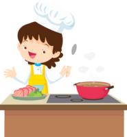 Cooking children girl Little kid making delicious food professional chef png