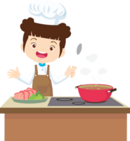 Cooking children girl Little kid making delicious food professional chef png