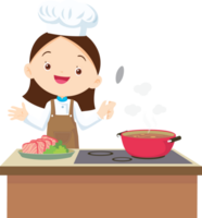 Cocinando niños niña pequeño niño haciendo delicioso comida profesional cocinero png