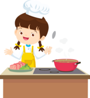 Cooking children girl Little kid making delicious food professional chef png