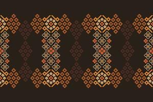 Ethnic geometric fabric pattern Cross Stitch.Ikat embroidery Ethnic oriental Pixel pattern brown background. Abstract,vector,illustration. Texture,clothing,frame,decoration,motifs,silk wallpaper. vector
