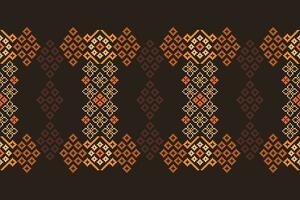 Ethnic geometric fabric pattern Cross Stitch.Ikat embroidery Ethnic oriental Pixel pattern brown background. Abstract,vector,illustration. Texture,clothing,frame,decoration,motifs,silk wallpaper. vector