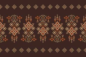 Ethnic geometric fabric pattern Cross Stitch.Ikat embroidery Ethnic oriental Pixel pattern brown background. Abstract,vector,illustration. Texture,clothing,frame,decoration,motifs,silk wallpaper. vector