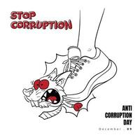 Anti-corruption day template design with shod feet step on mice for anti corruption campaign vector