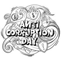 Doodle art design with typography of anti corruption day with floral design concept vector