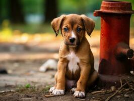 linda perrito sentado por un fuego boca de aguas ai generativo foto