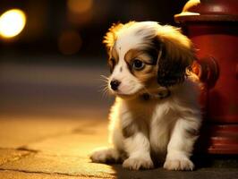 linda perrito sentado por un fuego boca de aguas ai generativo foto