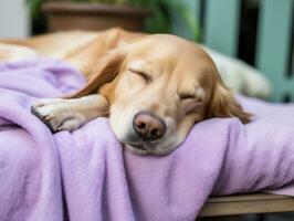 sereno perro disfrutando un masaje a un mascota spa ai generativo foto