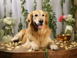 sereno perro disfrutando un masaje a un mascota spa ai generativo foto