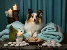 sereno perro disfrutando un masaje a un mascota spa ai generativo foto
