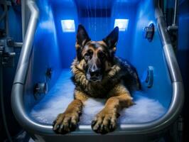 Serene dog enjoying a massage at a pet spa AI Generative photo