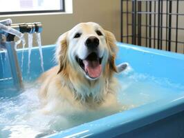 Serene dog enjoying a massage at a pet spa AI Generative photo