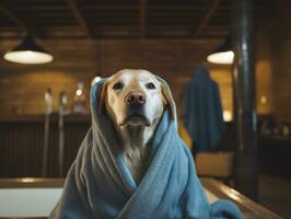 Serene dog enjoying a massage at a pet spa AI Generative photo