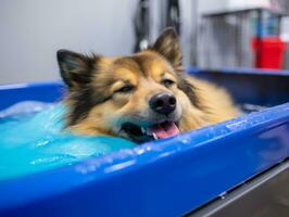 Serene dog enjoying a massage at a pet spa AI Generative photo