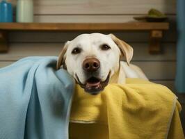 Serene dog enjoying a massage at a pet spa AI Generative photo