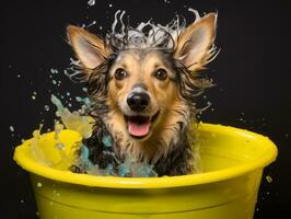 sereno perro disfrutando un masaje a un mascota spa ai generativo foto