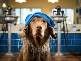 sereno perro disfrutando un masaje a un mascota spa ai generativo foto