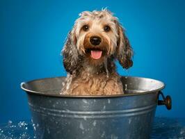 sereno perro disfrutando un masaje a un mascota spa ai generativo foto