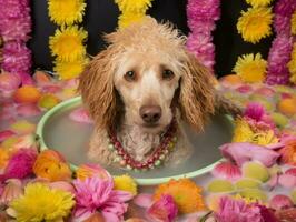 Serene dog enjoying a massage at a pet spa AI Generative photo