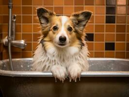 Serene dog enjoying a massage at a pet spa AI Generative photo