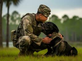 Proud service dog assisting its owner with a disability AI Generative photo