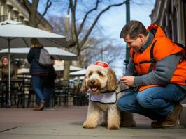 Proud service dog assisting its owner with a disability AI Generative photo