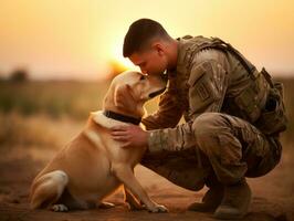 orgulloso Servicio perro ayudando sus propietario con un invalidez ai generativo foto