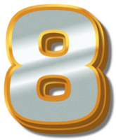 3D Elegant Gold Silver Alphabet Number 8 png