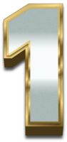 3d guld silver- lutning alfabet siffra 1 png