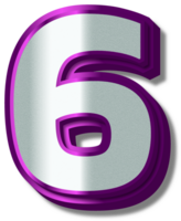3d luxe argent violet alphabet nombre 6 png