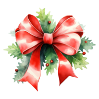 Red Bow For Christmas Event. Watercolor Style. AI Generated png