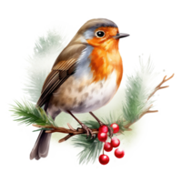 Robin Bird For Christmas Event. Watercolor Style. AI Generated png